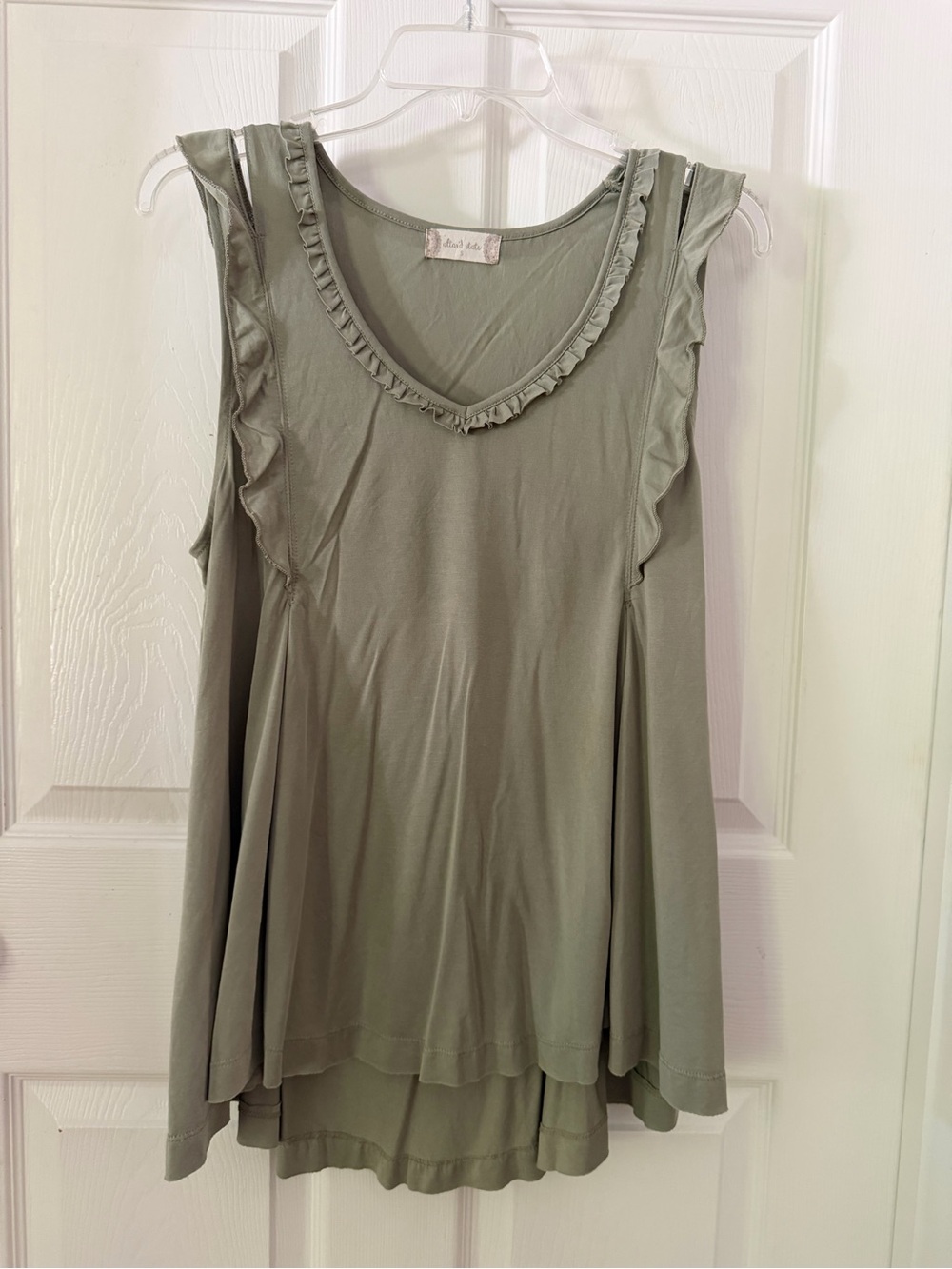 Altar'd State Sage Green Ruffle V-Neck Tank Top